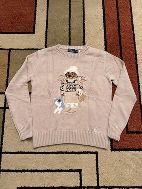 Ralph Lauren Beige Novelty Crewneck Sweater with Dog Motif
